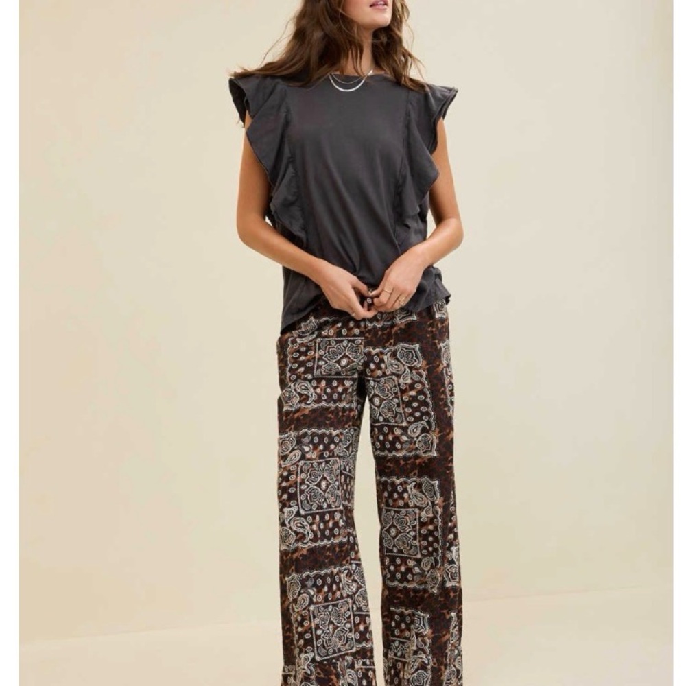 Aerie Black and Brown Patterned Wide Leg Pants